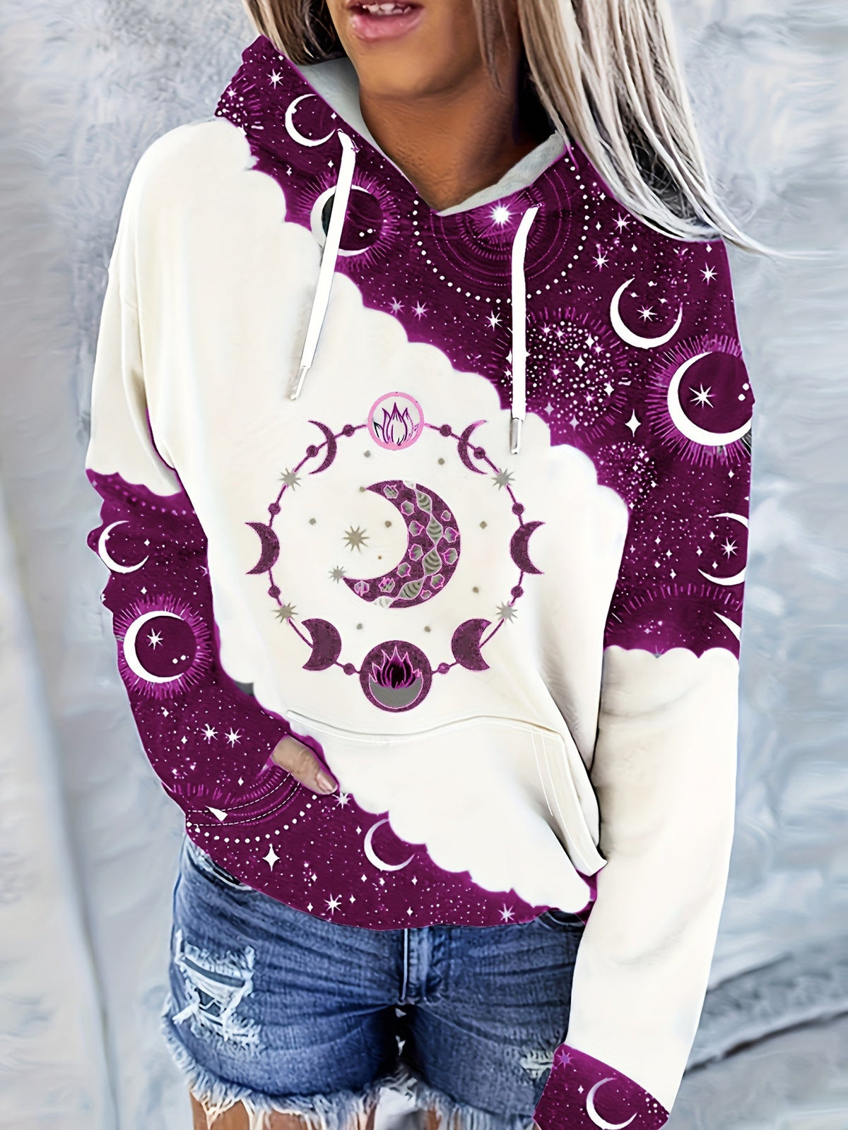 Vintage Print Hooded Sweatshirt Women's Ethnic Western Style Boho Pullover Hoodie Casual Top Mixed Color S-XXL US Warehouse