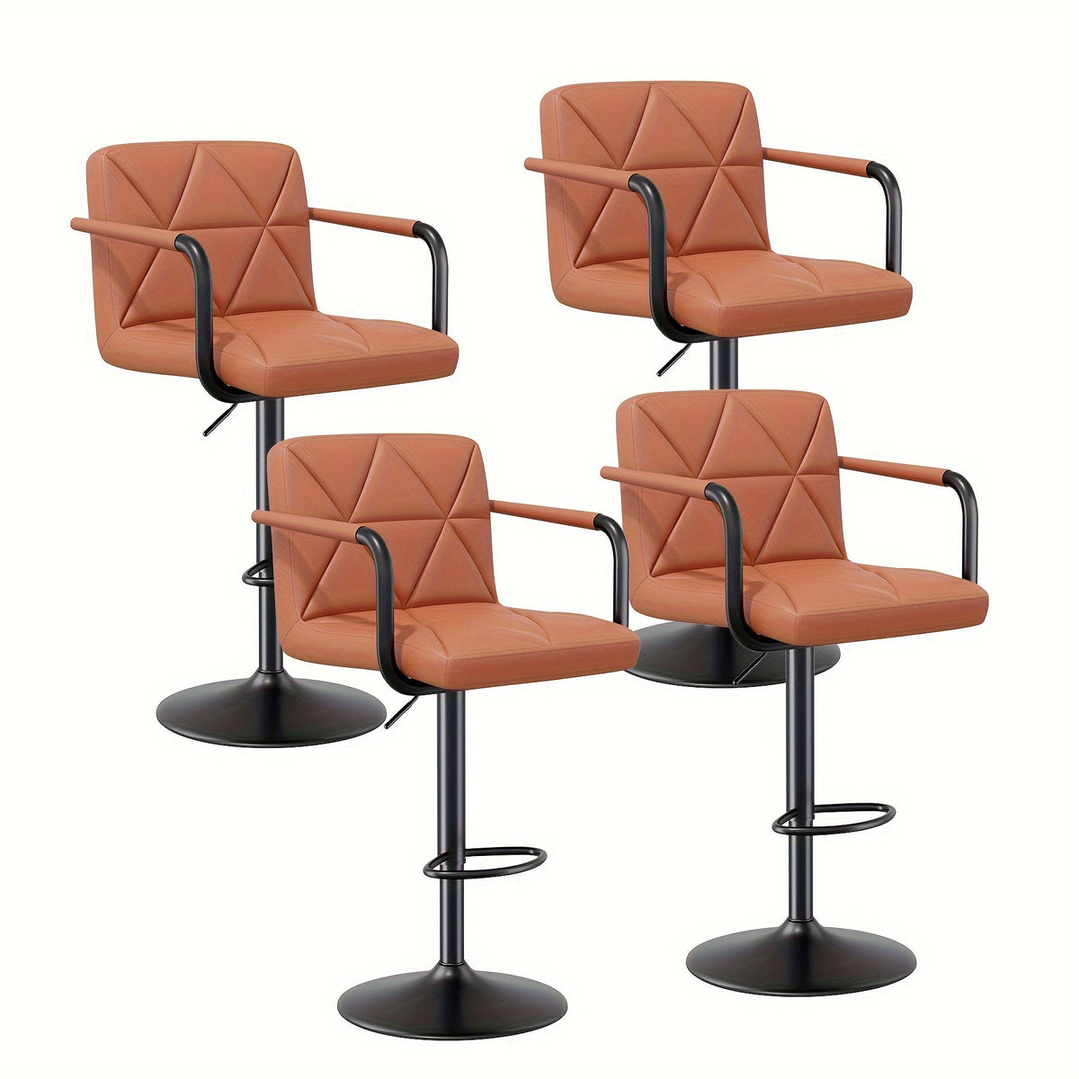 Bar Stool Set of 2 or 4 Adjustable Counter Height Swivel Barstool with Backrest Armrest Footrest Square Cushion Faux Leather for Kitchen Island Dining Room Cafe Pub