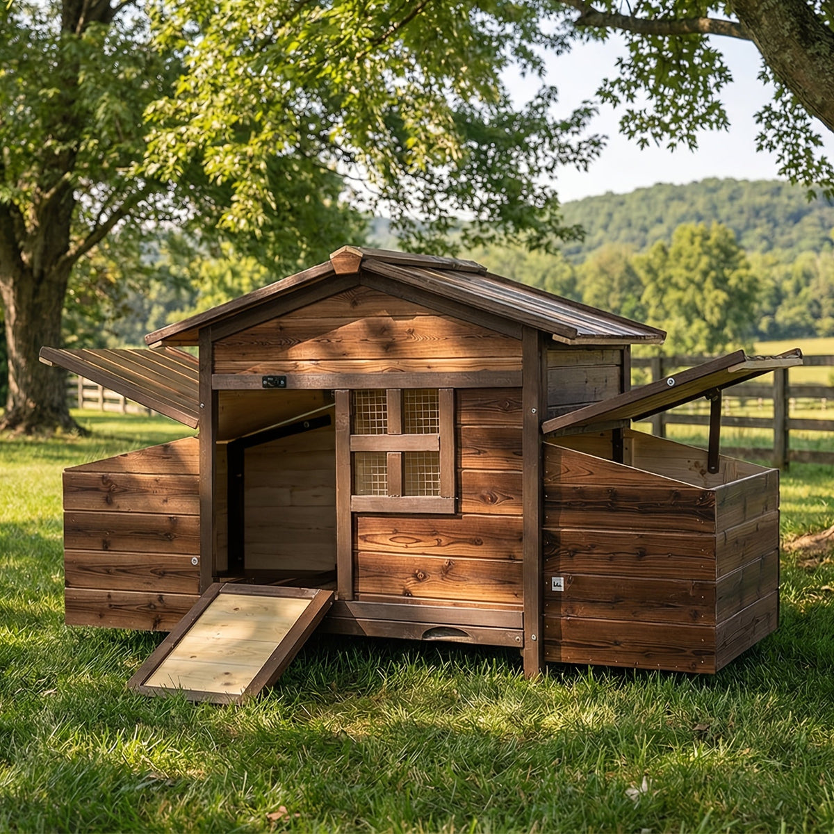 Weatherproof Wooden Chicken Coop with Double Nest Boxes Large Outdoor Poultry Hutch with Resting Area for Chickens Rabbits & Ducks – All-Season Safe & Easy Assembly