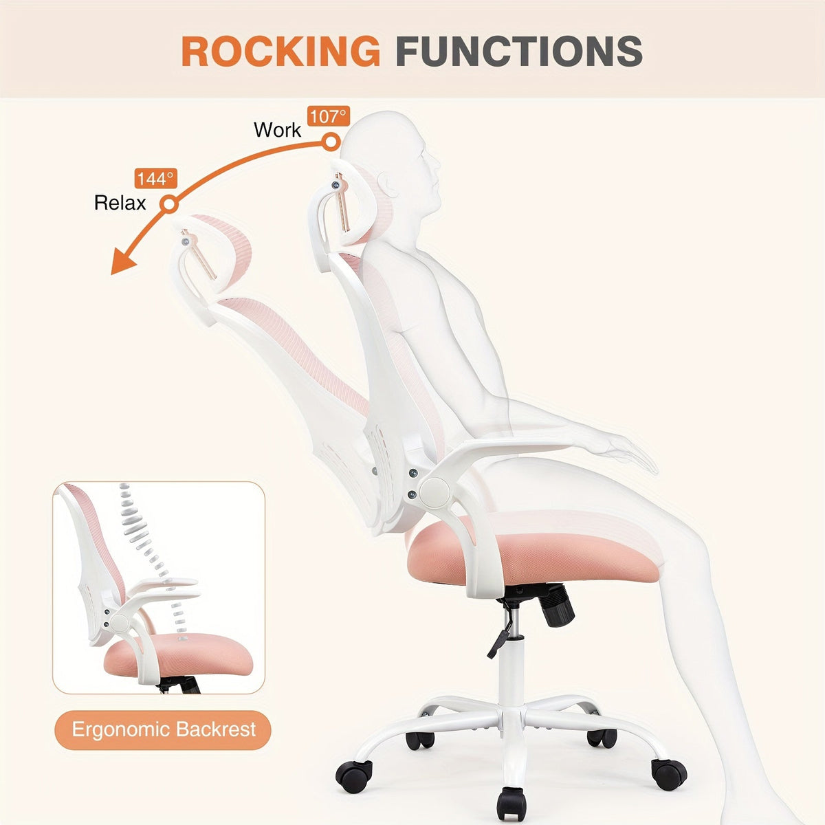 Ergonomic Mesh Office Chair High Back – Adjustable Headrest Lumbar Support Flip-Up Arms 144° Tilt Swivel Computer Chair for Home Office Gaming Study