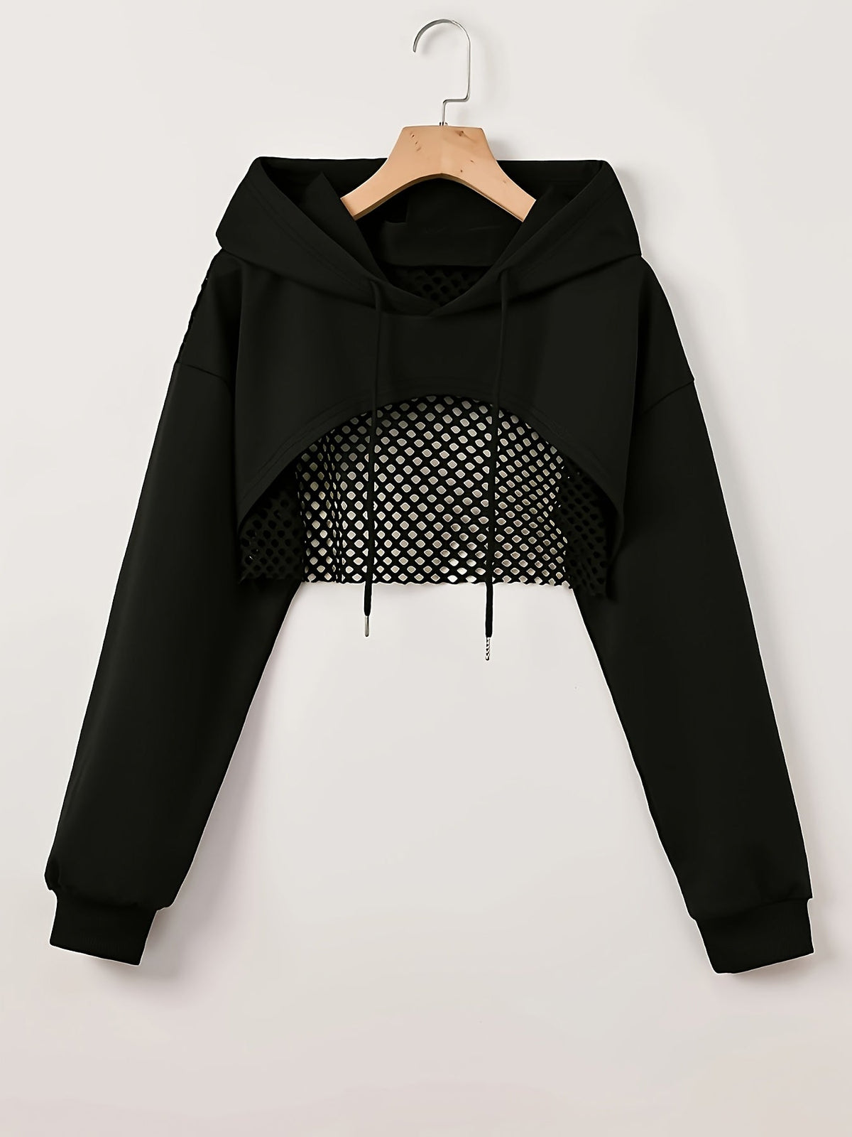 Women's Mesh Hoodie Solid Color American Street Style Sweet and Spicy Fashion Jacket Top Black White XS S M L XL XXL