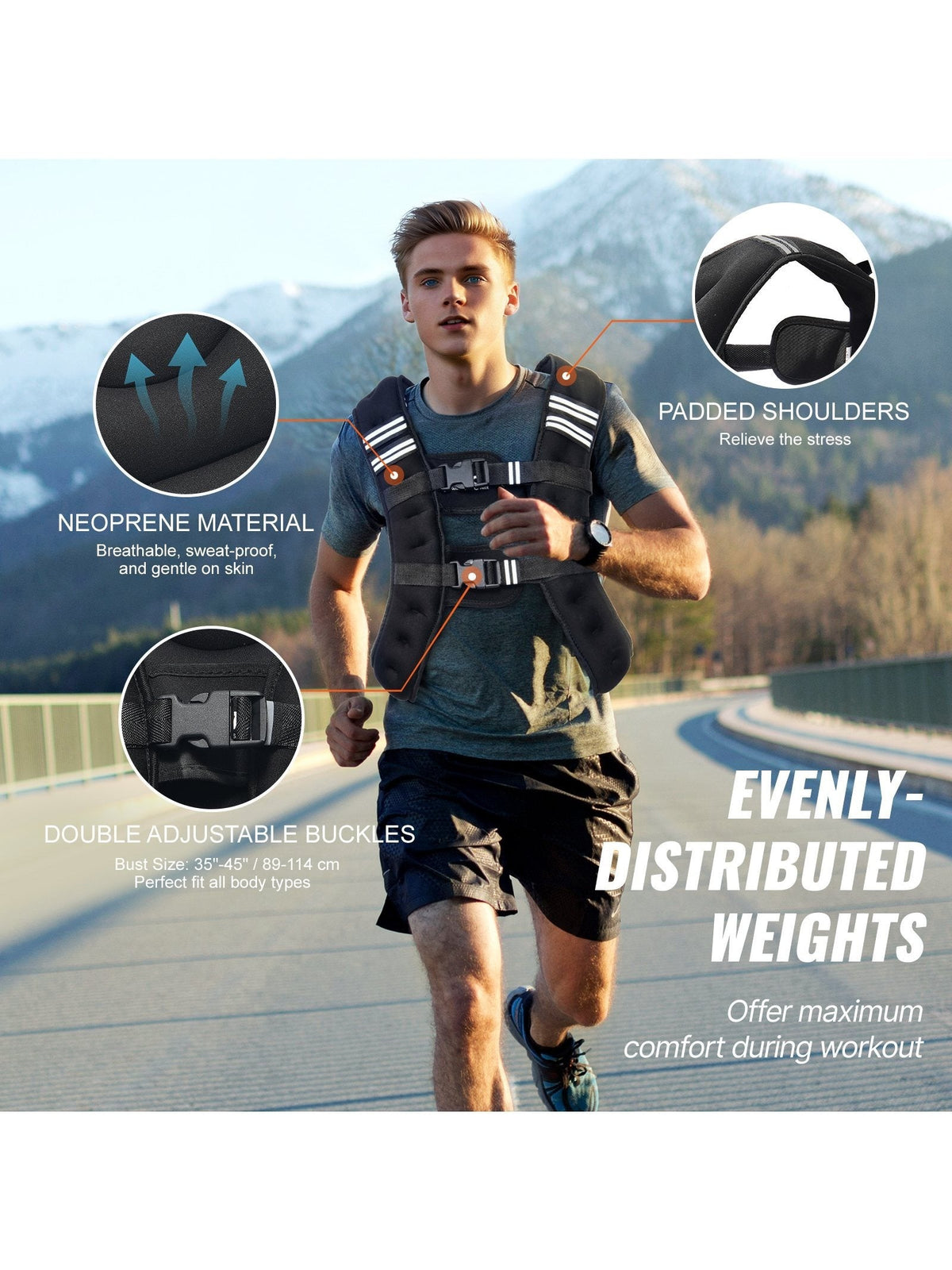 VEVOR 20 Lb Weighted Vest for Men & Women Neoprene Strength Training Running & Hiking Dual Pockets Adjustable Fit Reflective Stripes – Black