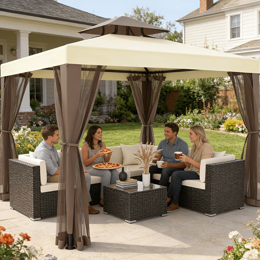 10x10 Ft Gazebo Tent with Mosquito Netting, 100 Sq Ft Outdoor Canopy Shade, for Patio, Garden & Backyard