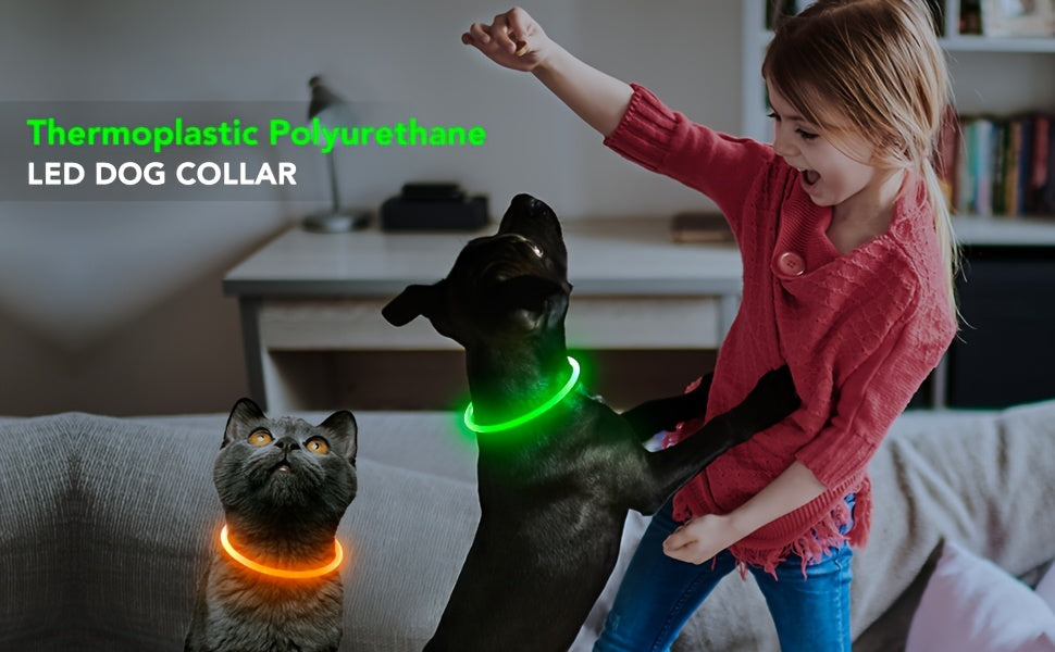 USB Rechargeable LED Dog Collar – 360° Glow Safety Collar with 3 Modes, Adjustable TPU Cuttable Collar for Small, Medium, and Large Dogs, Ideal for Night Walking, Running & Hunting