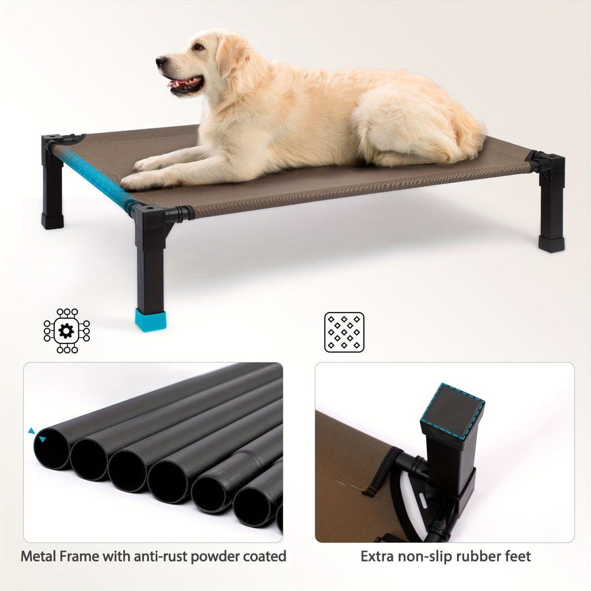 Cooling Elevated Dog Bed, Raised Cot with Breathable Mesh and Metal Frame - Washable Portable Dog Cot with Non-Slip Feet for Indoor and Outdoor Use, Multiple Sizes and Colors Available