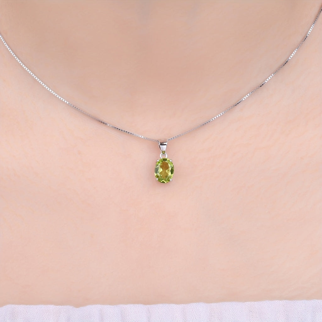 925 Sterling Silver Natural Gemstone Oval Cut Pendant Necklace for Women – Amethyst, Citrine, Garnet, Peridot, Topaz Multi-Faceted Fine Jewelry, Elegant Daily Gift for Girls