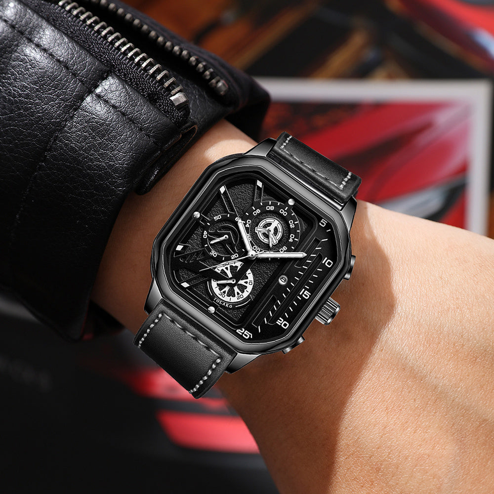 2pcs Men's Watch Set: Sports Triangle Dial Silicone Strap and Retro Square Dial Quartz Watch with Date Display, Casual Dress Watches for Valentine's Day or Father's Day Gift