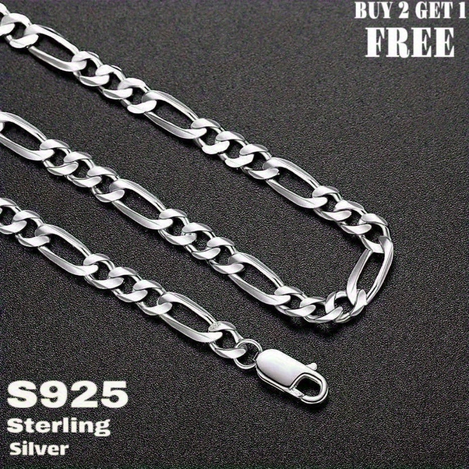 925 Sterling Silver Figaro Chain Necklace – 6mm Wide, 18 to 24 Inches, Unisex for Men & Women, Includes Gift Box – Classic Silver Chain for Everyday Wear & Gifting