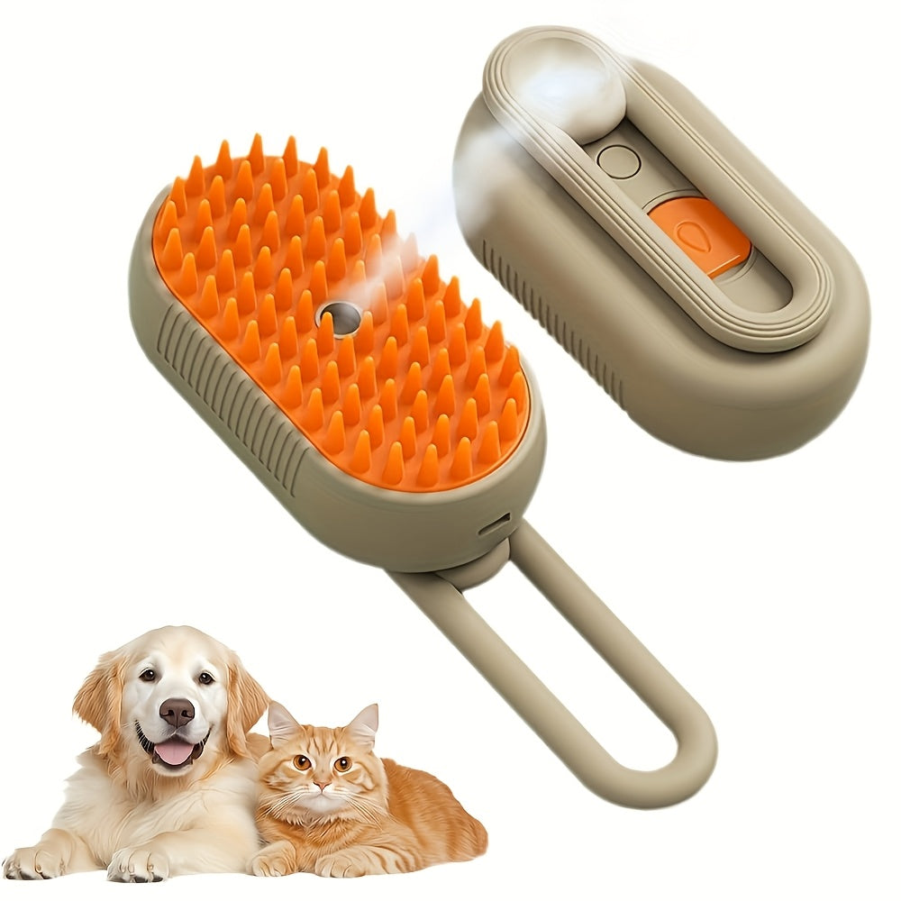3-in-1 Self-Cleaning Pet Grooming Brush with Steam Spray & Shedding Control for Cats & Dogs, USB Rechargeable, Silicone Rubber Bristles – 2026 New Model
