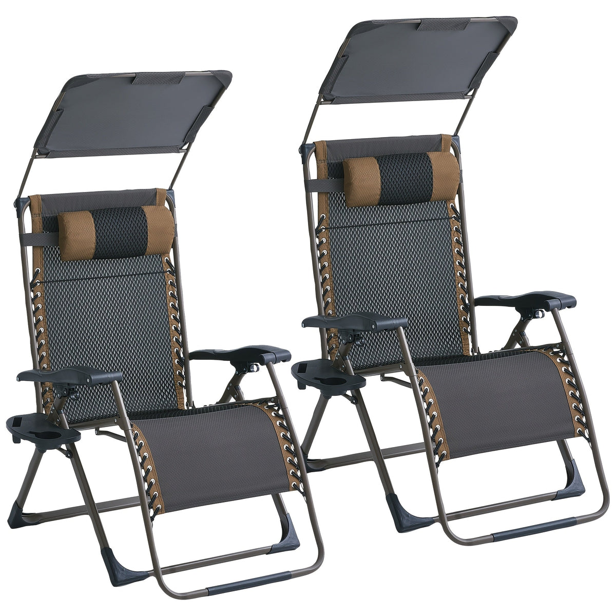 Zero Gravity Chairs with Canopy, Set of 2, 400 Lb Capacity, Adjustable Folding Anti-Gravity Recliner, Side Tray & Headrest, for Patio, Beach & Camping Outdoor Lounging