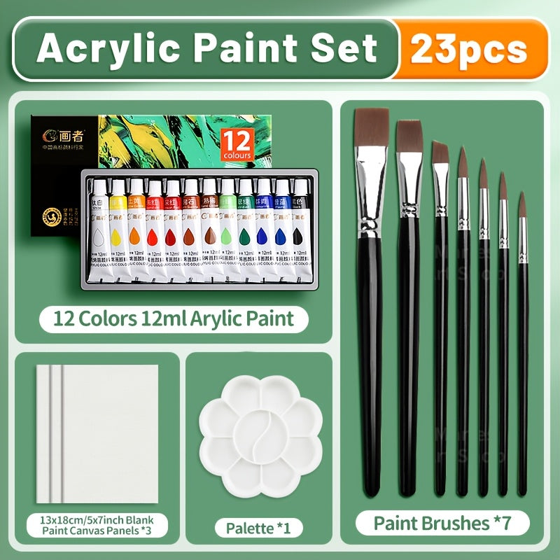 Acrylic Paint Set 36 Colors with 7 Brushes, Palette, and 3 Blank Canvases for Canvas, Rock, Wood, Wall, Ceramic Art, Adults, Students, Hobby, Birthday, Easter Gift