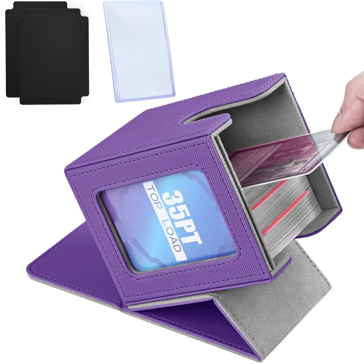 TCG Deck Box for 100+ Double-Sleeved Cards, Commander Display Card Storage Case with 2 Dividers, Top-Sleeve Compatible with MTG Magic the Gathering, Pokemon, Yu-Gi-Oh Trading Card Games - Black, Gray, Blue, Purple, Green