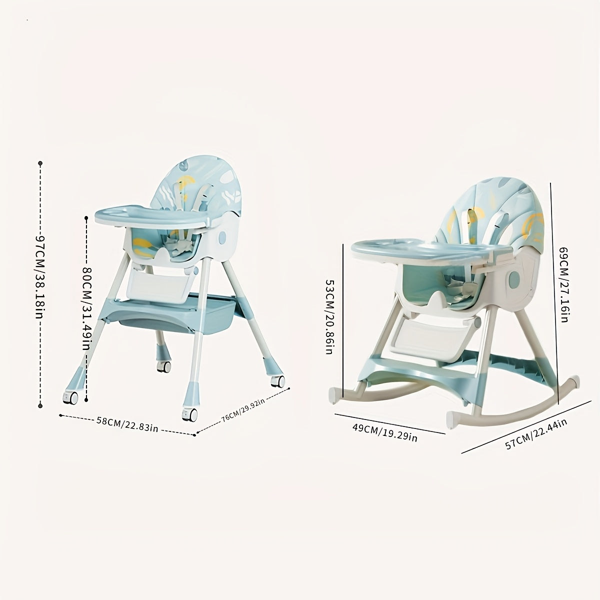 Multi-Functional Adjustable Children's High Chair, 3-in-1 Adjustable Kids Dining Chair with Rocking Chair & Portable Table Function for Home Use, Beige Green & Pink