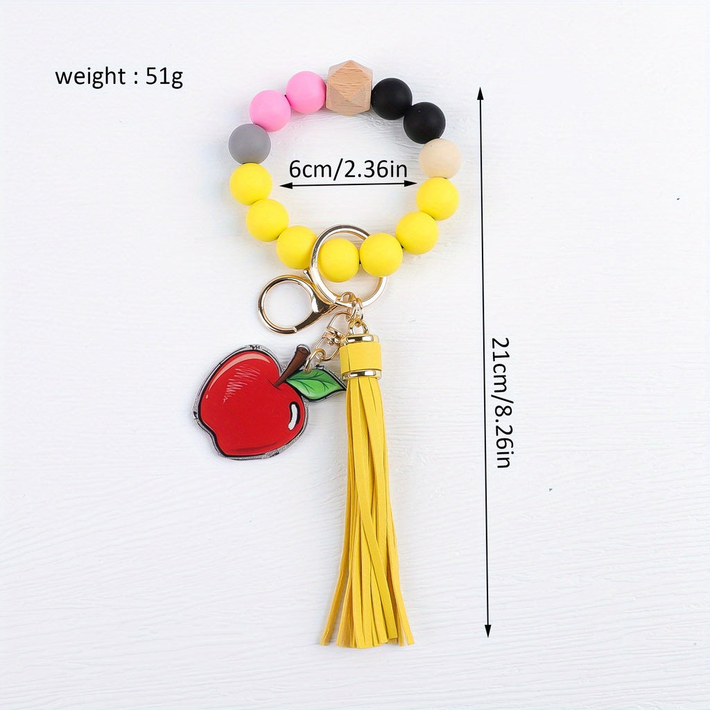 4-Piece Teacher Beaded Keychain Gift Set – Handmade Pencil, Apple, Notebook, and TEACH Charm Keychains with Lobster Clasp, Perfect for Teacher's Day, Graduation, Back to School, or Bag Decoration