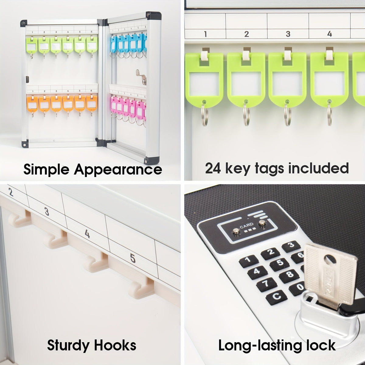 Wall-Mounted Key Storage Box Cabinet with 24 Tags & Electronic Combination Lock for Home Garage Apartment Hospital & Car Dealership – Black Silver