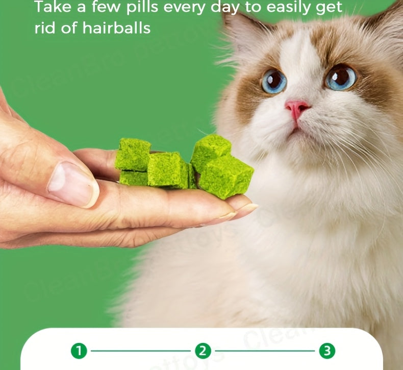 Freeze-Dried Cat Grass Hairball Control Tablets – Natural Mint Molar Sticks & Granules, Chicken-Flavored Cat Snacks for Dental Health & Hairball Removal