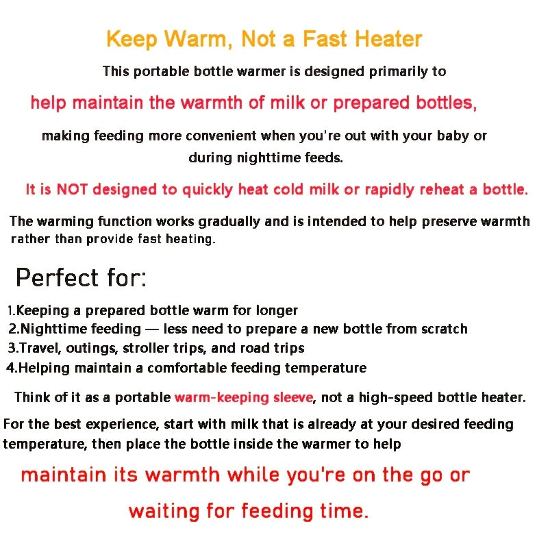 USB Portable Bottle Warmer Insulator Sleeve, Universal Stroller Baby Bottle Bag for Travel, Nursing & Feeding Bottle Insulated Holder, Keeps Bottle Warm Continuously, Blue Yellow Pink & Green