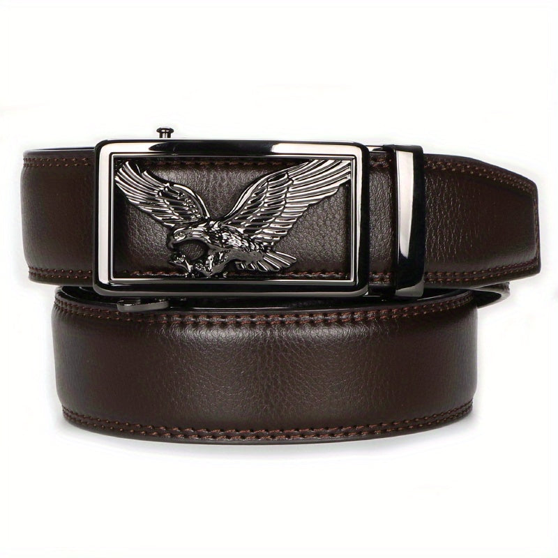 2pcs Men's Genuine Leather Belt Set with Automatic Ratchet Buckle – Adjustable Comfort Fit for 30"-44" Waist, Business & Casual Dress Belts in Black/Light Brown & Black/Dark Brown
