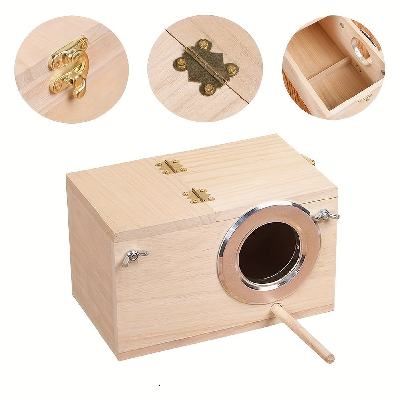 Wood Bird Nesting Box for Parakeets, Budgies & Cockatiels – Natural Wooden Breeding Box, Cozy Bird Cage Accessory – Safe Nesting Habitat for Small Pet Birds