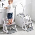 2-in-1 Adjustable Potty Training Toilet Seat with Step Stool for Toddlers, Stable Anti-Slip Potty Seat with Splash Guard for Boys & Girls, Grey White Green & Blue Options