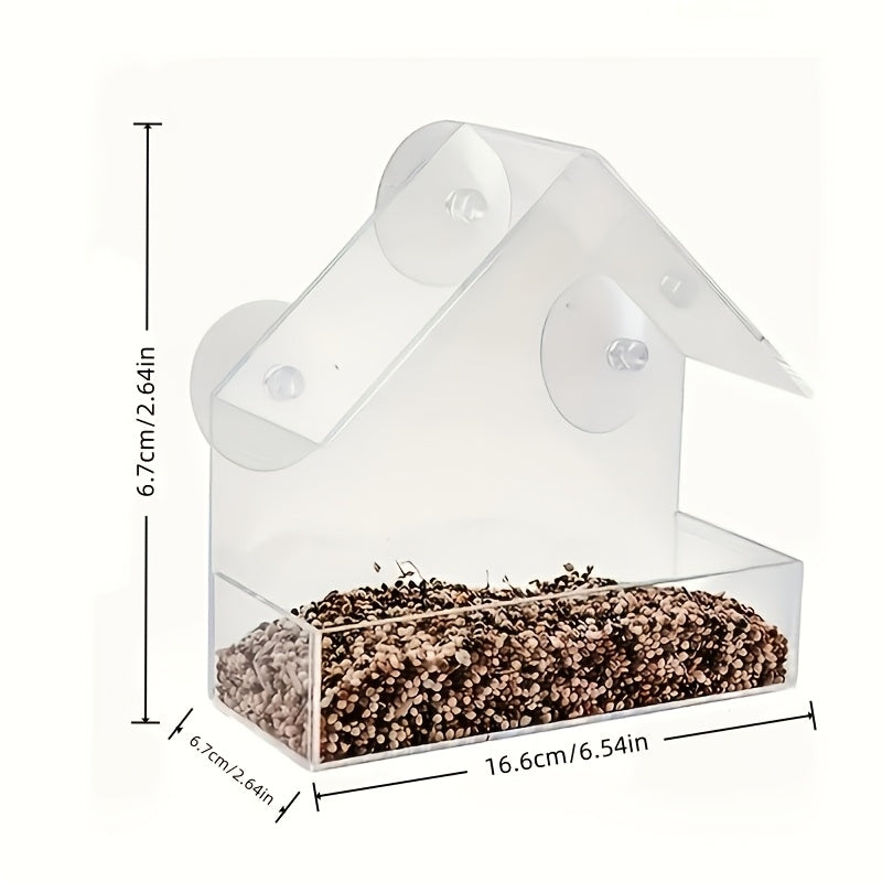Acrylic Transparent Wall-Mounted Bird Feeder with Suction Cup for Window – Clear View Outdoor Feeding Station for Wild Birds and Hummingbirds