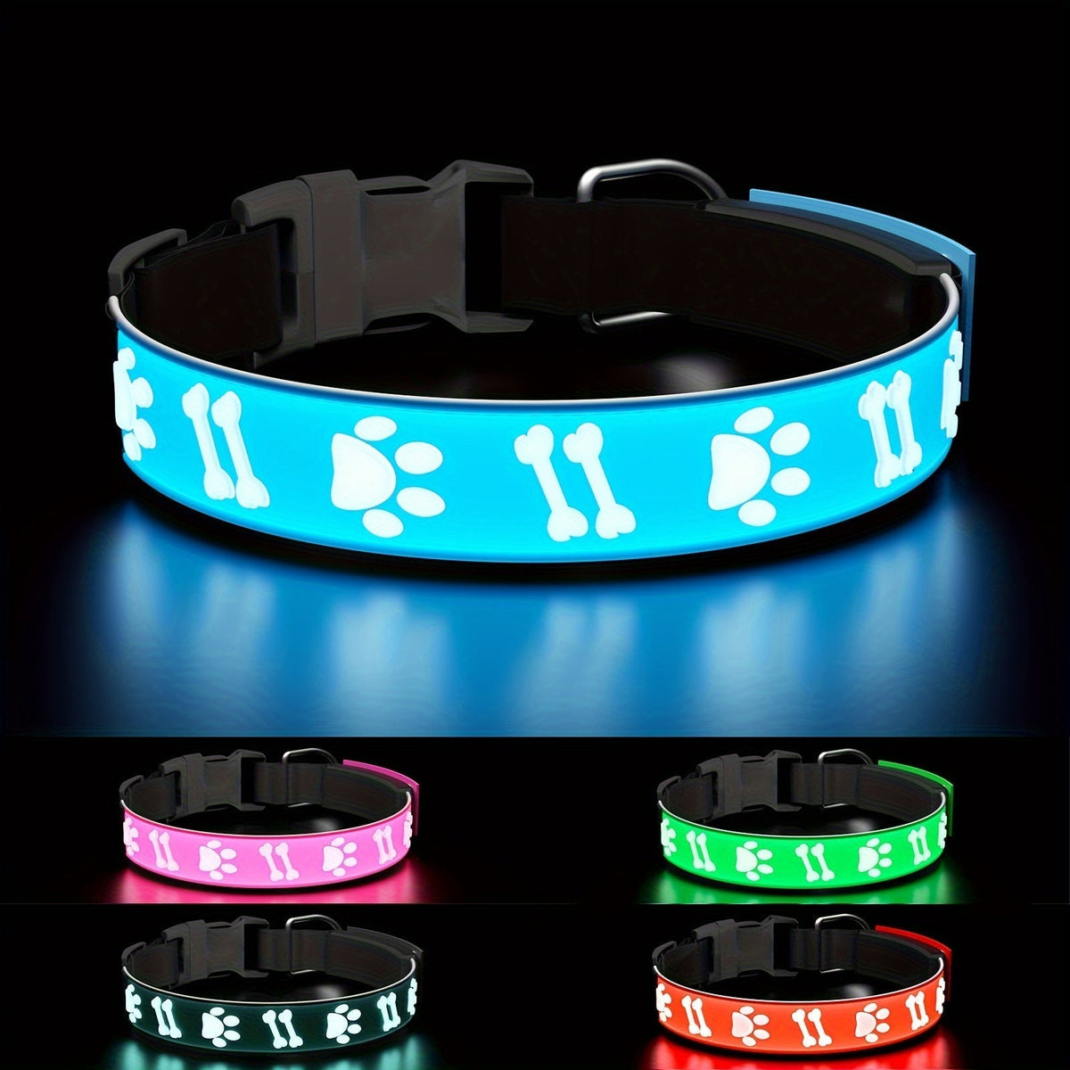 LED Dog Collar with 15 Light Modes, USB Rechargeable – Glowing Safety Collar with 3D Flash Patterns for Night Walk Visibility, Available in XS S M L and 5 Colors (Blue, Pink, Red, Green, Black) for Small, Medium, Large Dogs & Puppies