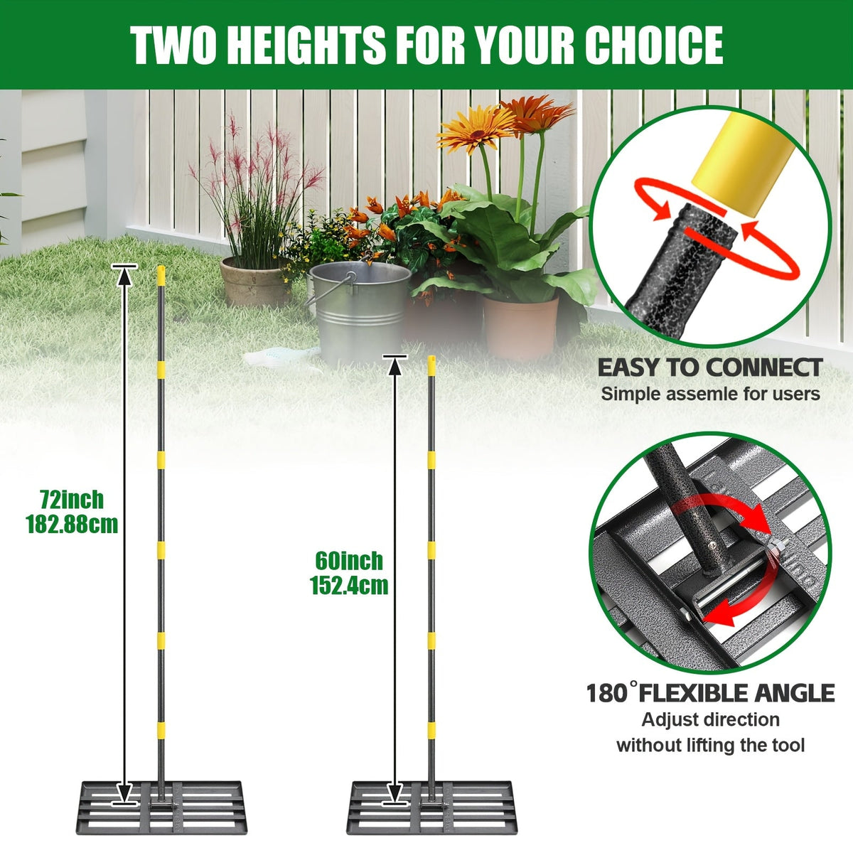 Heavy Duty Lawn Leveling Rake 30x10 or 17x10 Inch Stainless Steel Leveler Reinforced Welds 5-6 Ft Handle Anti-Flip Smooth Edge for Soil Dirt Yard Top Dressing & Landscaping