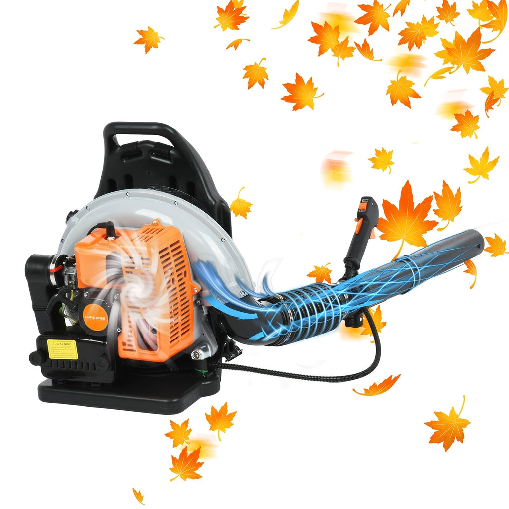 63CC Gas-Powered Leaf Blower 665 CFM 205 MPH with Adjustable Extension Nozzle & Ergonomic Non-Slip Handle for Lawn Yard & Debris Cleanup – Orange