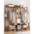 Bamboo Clothes Rack with Shelves Hat Hooks & Storage Bag – Adjustable Multi-Capacity Clothing Stand for Bedroom Closet in 32 / 51 / 75 Inch Brown & Natural