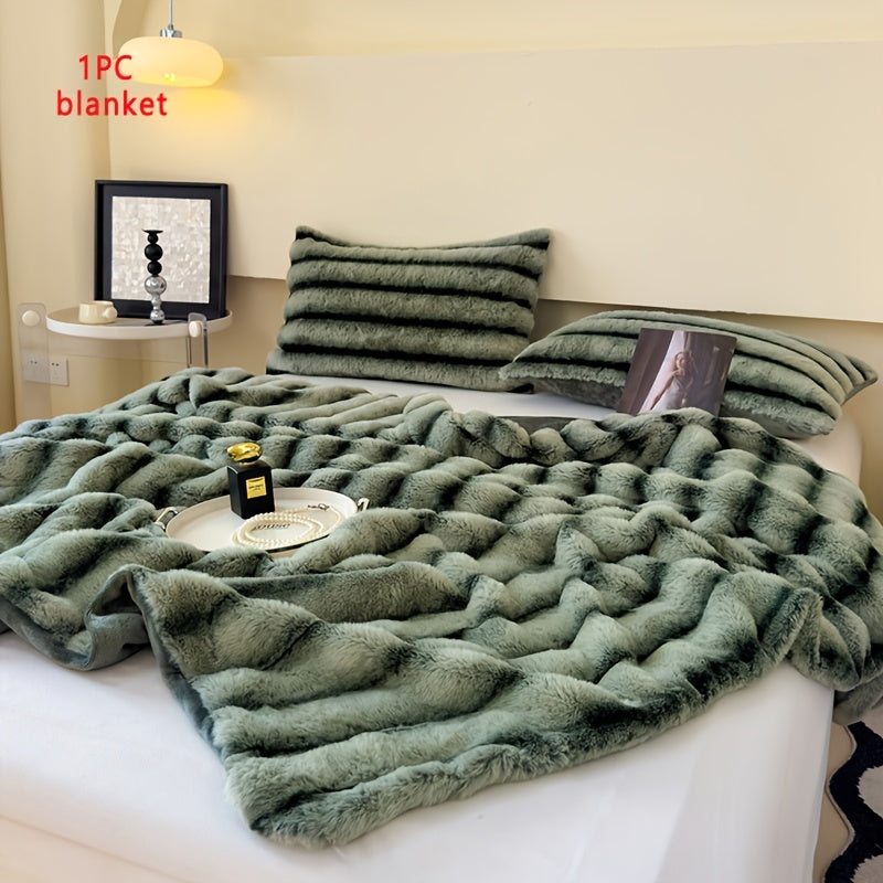 Luxury Thick Striped Plush Blanket – Rabbit-Like Soft Skin-Friendly Warm Throw for Sofa Bed Office & Travel in 6 Colors 3 Sizes