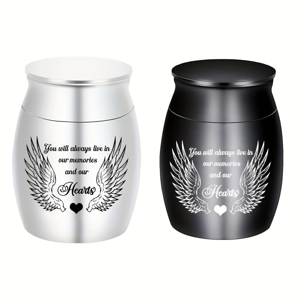 Small Keepsake Cremation Urn for Human or Pet Ashes – Mini Aluminum Alloy Funeral Urn with "You Will Live in Our Memories" Engraving, Memorial Ash Holder for Adults & Pets, Silver or Black