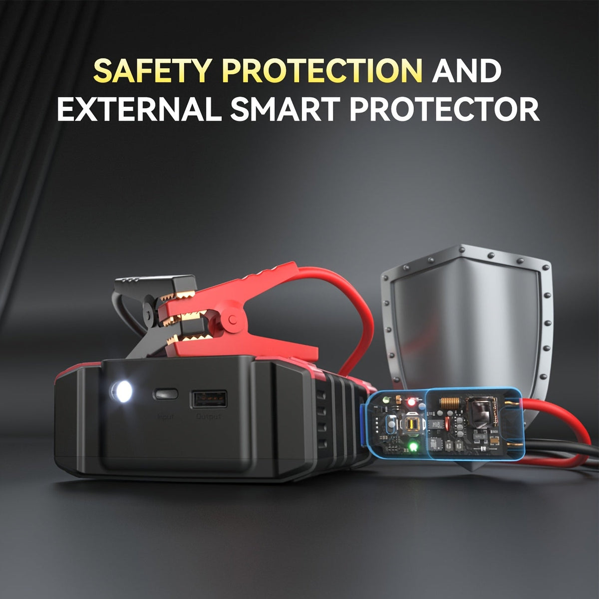 9-in-1 Portable Jump Starter with Air Compressor for 12V Vehicles (Up to 8.0L Gas / 6.5L Diesel) – Battery Booster Pack with Tire Inflator, USB Power Bank, LED Emergency Light & Roadside Kit
