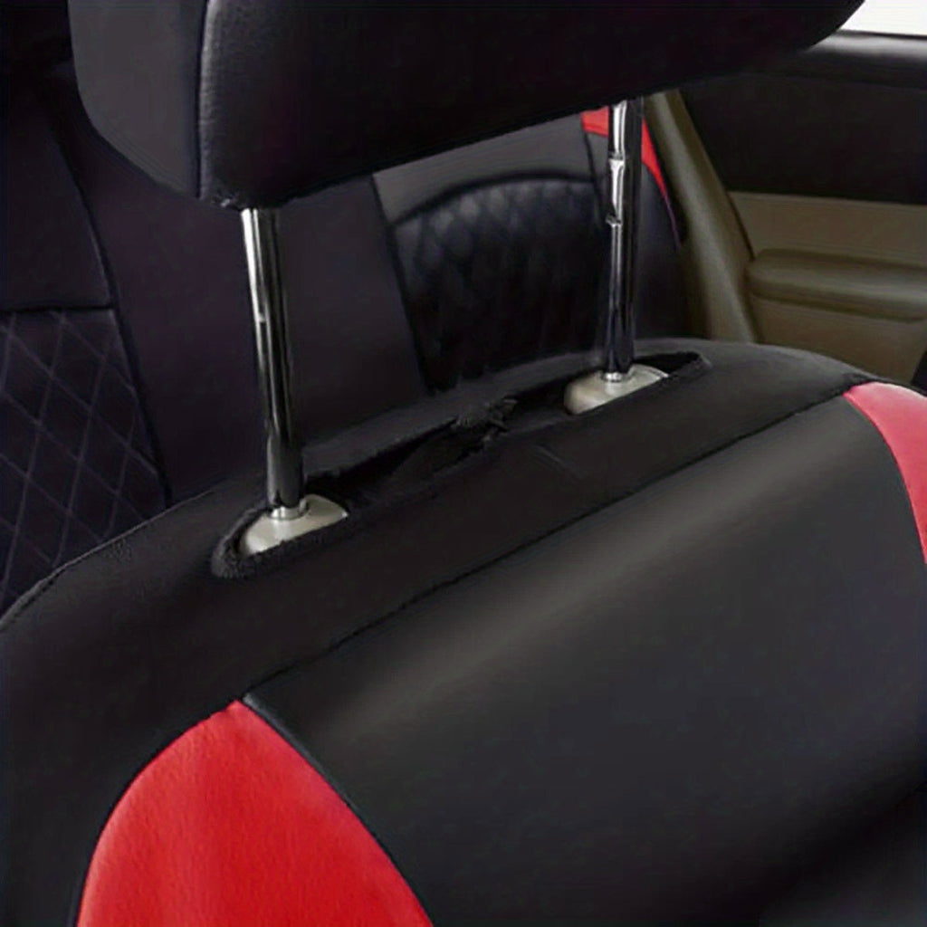 PU Leather Car Seat Covers, Universal Fit, Waterproof, Quilted, All-Season, with Sponge Padding, for Cars, SUVs, Trucks, Gray/Black/Red/Blue, Single or 12-Piece Set
