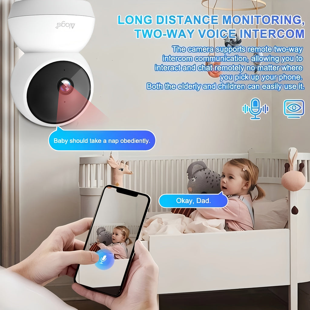 Alaga 2K Indoor Security Camera with Audio, AI Motion Detection Baby Monitor, 2.4G/5G WiFi Night Vision 2-Way Talk, Cloud & SD Card Storage, ABS, White & Black