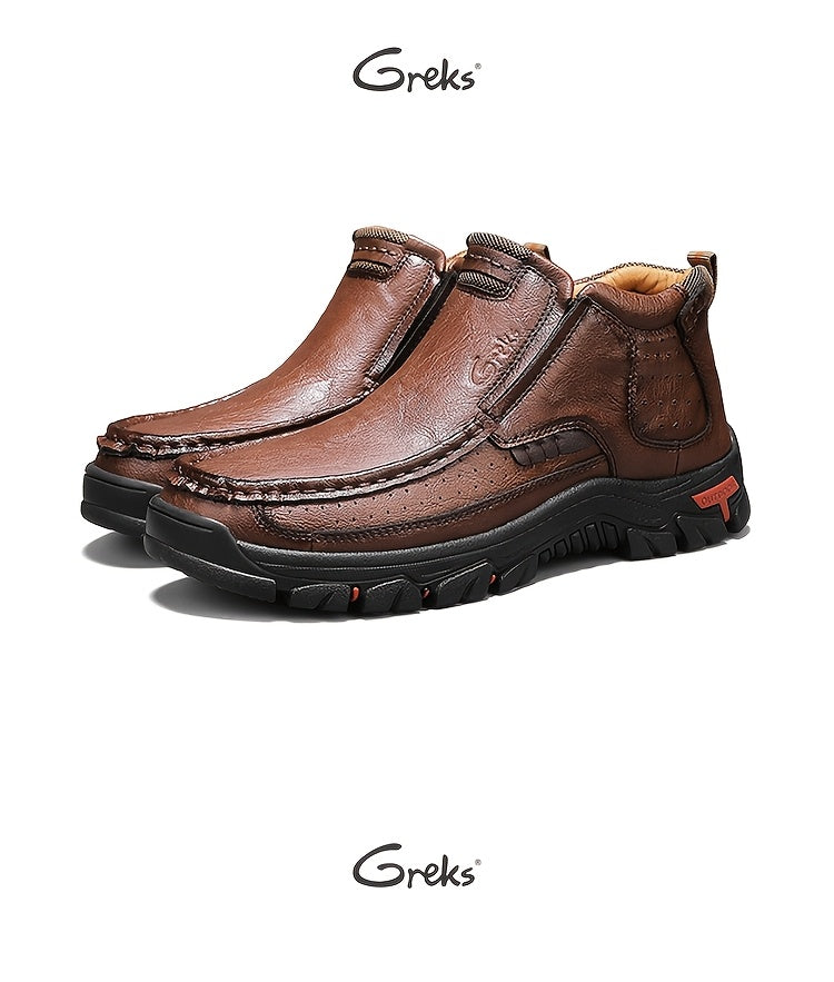 GREKS Men's Hand-Stitched Slip-On Ankle Boots, Casual Moccasin Chukka Loafers with Non-Slip Sole for Outdoor Hiking, Driving, and Daily Wear – Comfortable Lightweight Men's Shoes