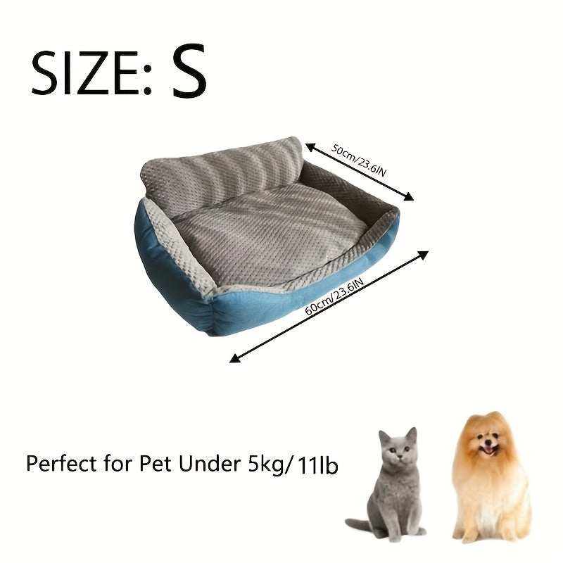 Luxury Plush Pet Sofa Bed with High Backrest – Thick Warm Washable Dog Bed for Large, Medium, and Small Dogs & Cats, All-Season Comfort, Easy-Clean Cover, Sizes S, L, XL, Grey Blue
