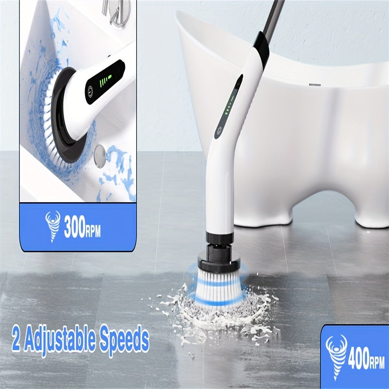 Electric Spin Scrubber Cordless 7-in-1 Cleaning Brush with 7 Replaceable Heads, Dual Speed Adjustable, Detachable Telescopic Handle for Bathroom Tile, Tub, Kitchen, Car, and Floor Grout Scrubbing