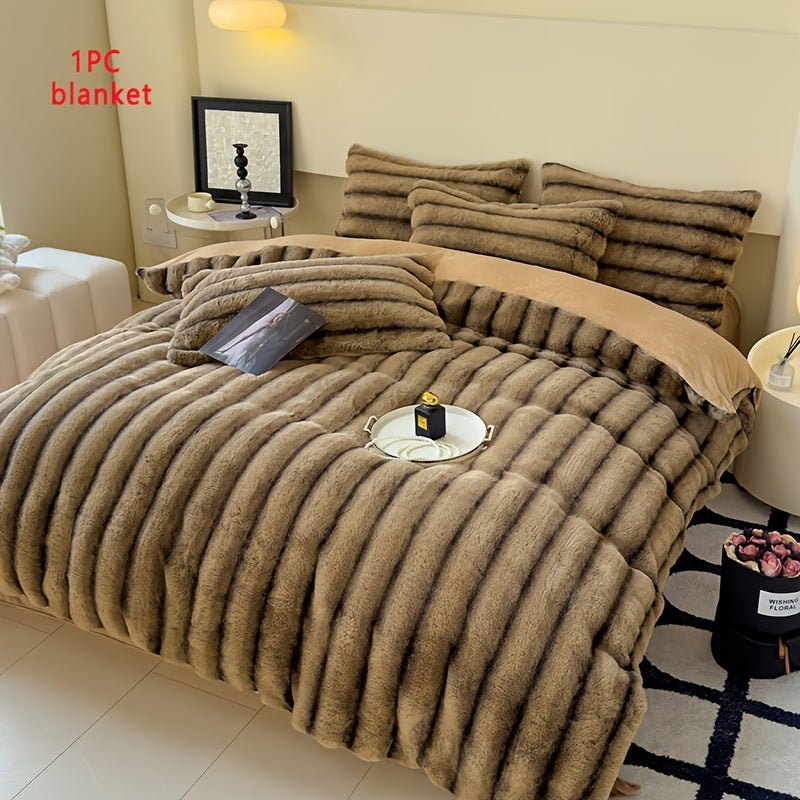 Luxury Thick Striped Plush Blanket – Rabbit-Like Soft Skin-Friendly Warm Throw for Sofa Bed Office & Travel in 6 Colors 3 Sizes