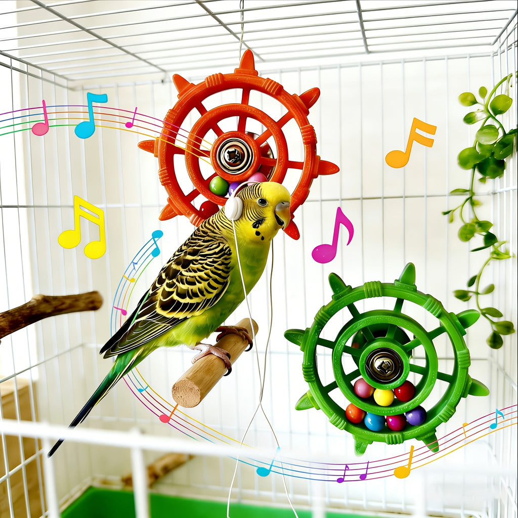 Colorful Parrot Spinning Wheel Toy with Spinning Disc Beads, Bird Cage Toy for Budgies, Cockatiels, and Canaries, Stress Relief Fun Interactive Cage Accessory, Multiple Colors