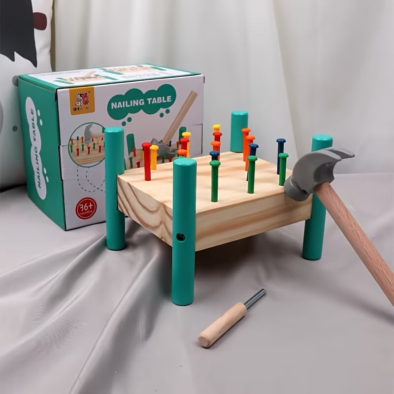 Pounding Table Toy for Toddlers, Five-Color Knocking Nail Hammer Set, Color Recognition, Hand-Eye Coordination, Parent-Child Interactive STEM Educational Toy, Birthday Christmas Gift for Kids