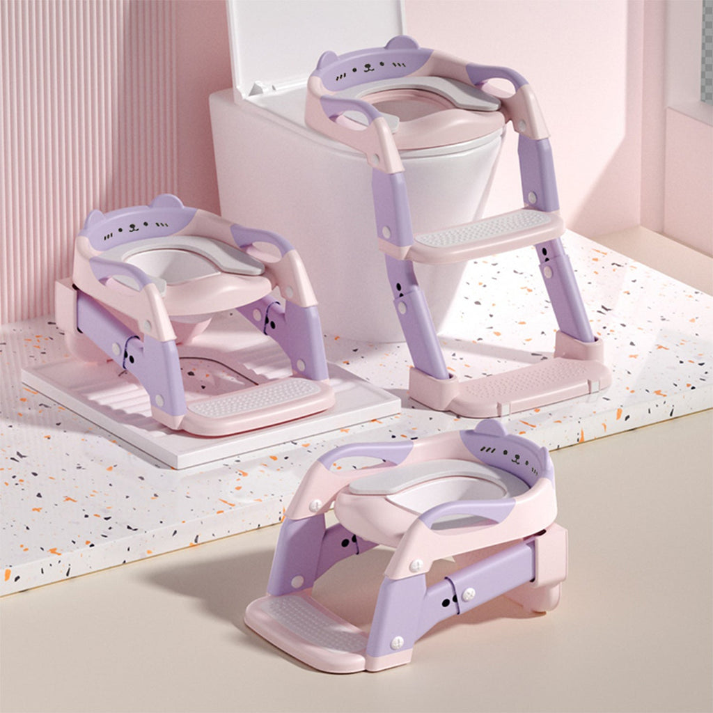 3-in-1 Potty Training Seat, Training Toilet & Potty Chair for Toddlers, Height Adjustable Foldable with Splash Guard & Anti-Slip Steps for Boys & Girls, 4 Colors Including Purple Green Grey & Blue