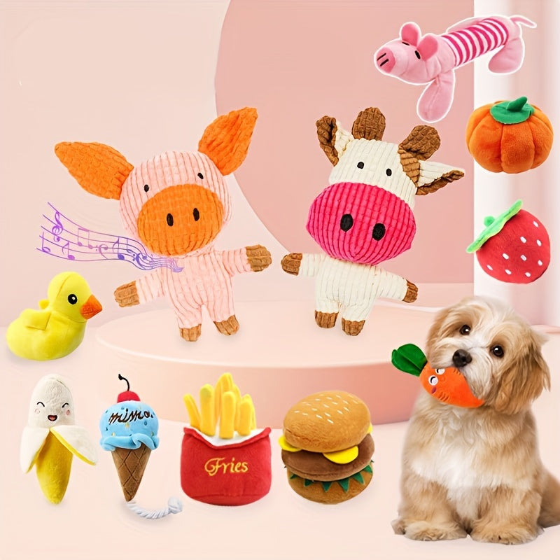 15-Piece Cartoon Plush Squeaky Dog Toy Set – Cute Random Styles, BB Squeaker Chew Toys for Small Dogs, No Battery Needed, Durable Soft Plush Toys for Teeth Cleaning & Play, Variety Gift Pack