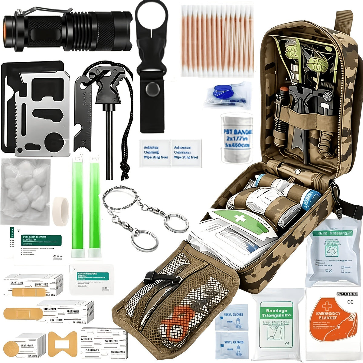 242-Piece Survival Kit – Outdoor Emergency Gear with Fire Starter & First Aid Tools for Camping, Hiking, Travel, Car, and School, Gift for Men & Women, Multiple Colors