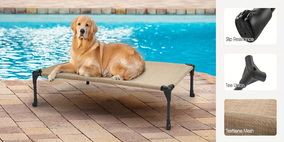 Cooling Elevated Dog Bed with Removable Pillow-Top Mat – Raised Bolster Dog Cot with Breathable Mesh and Non-Slip Feet, Dog Sofa Bed for Indoor & Outdoor Use