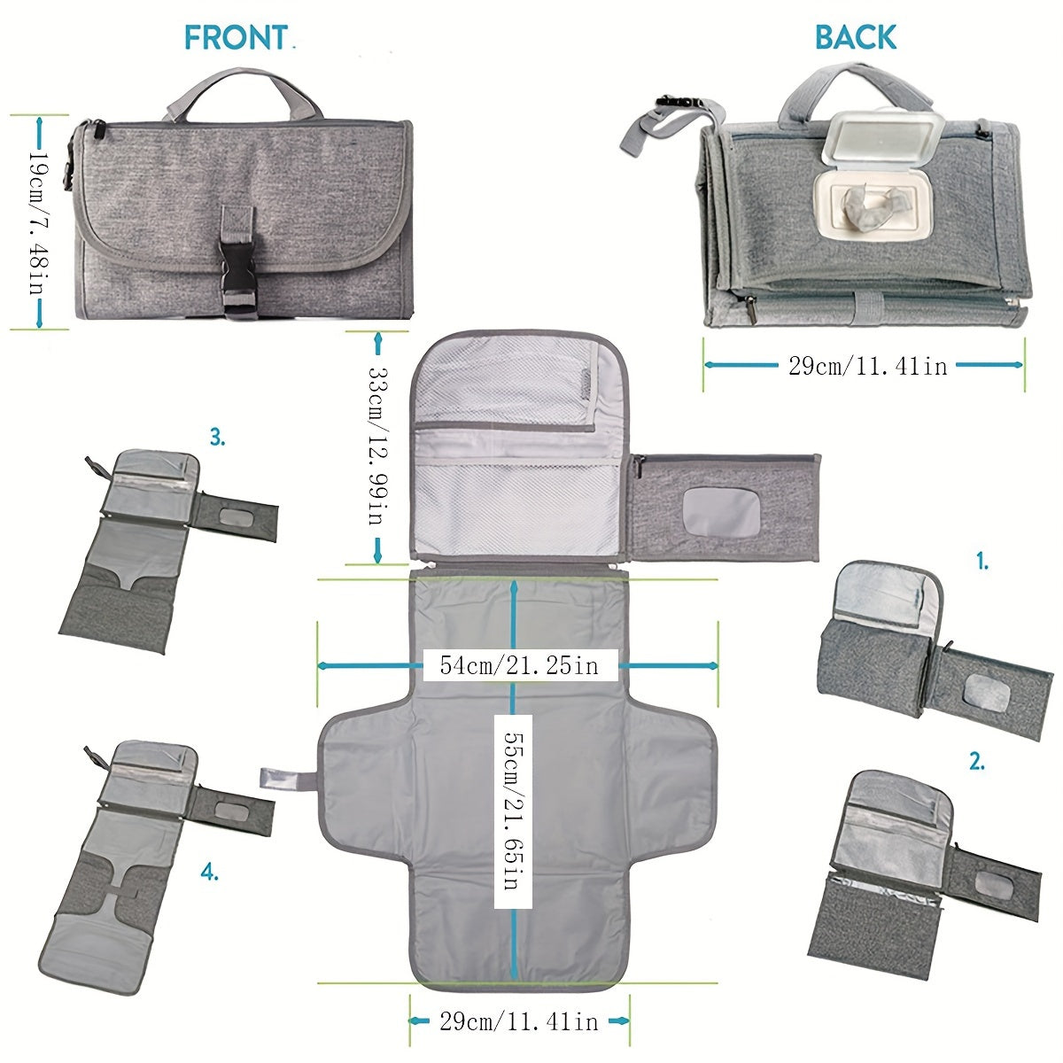 Multifunctional Portable Baby Diaper Changing Pad, Waterproof Urine Isolation Changing Mat for Outings & Travel, Foldable Baby Changing Pad for Mom & Baby On the Go, Grey