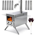 MOPHOTO Hot Tent Stove Portable Stainless Steel Wood Burning Camp Stove with 7 Chimney Pipes for Wall Tent Camping Cooking Ice Fishing & Hunting – Large