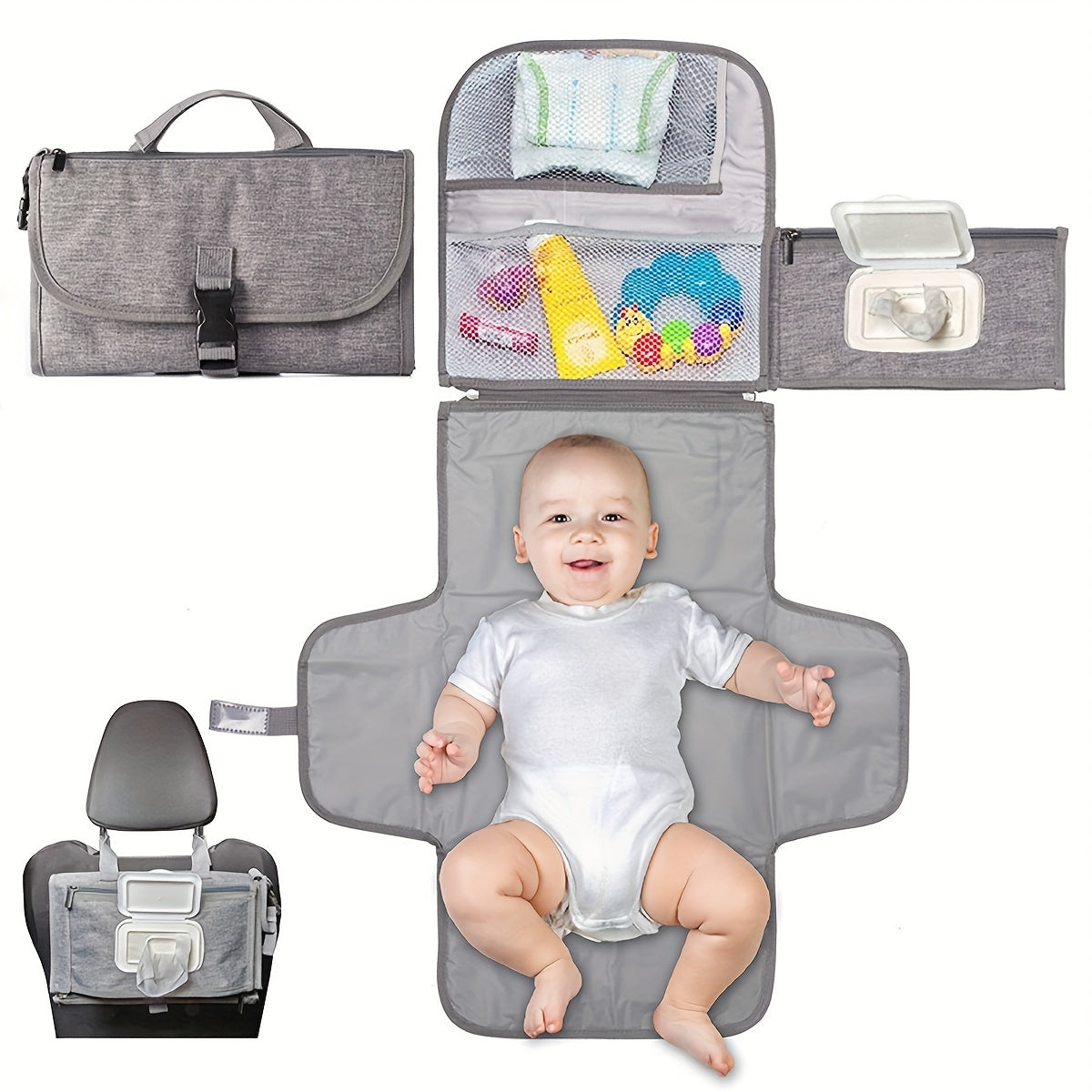 Multifunctional Portable Baby Diaper Changing Pad, Waterproof Urine Isolation Changing Mat for Outings & Travel, Foldable Baby Changing Pad for Mom & Baby On the Go, Grey