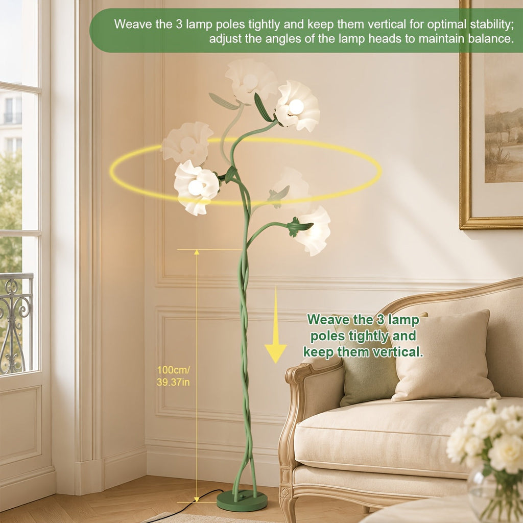 Modern Art Flower Floor Lamp – Flexible Arm LED Corner Lamp with 3 Color Temperatures & 3 Bulbs for Bedroom Living Room Study Hotel Decor