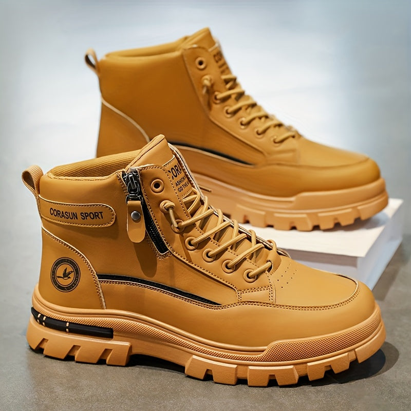 Men's Waterproof High-Top Hiking Boots – Zipper Closure, Slip-Resistant Durable Sole, PU Upper, for Outdoor Hiking and Mountaineering in Autumn and Winter