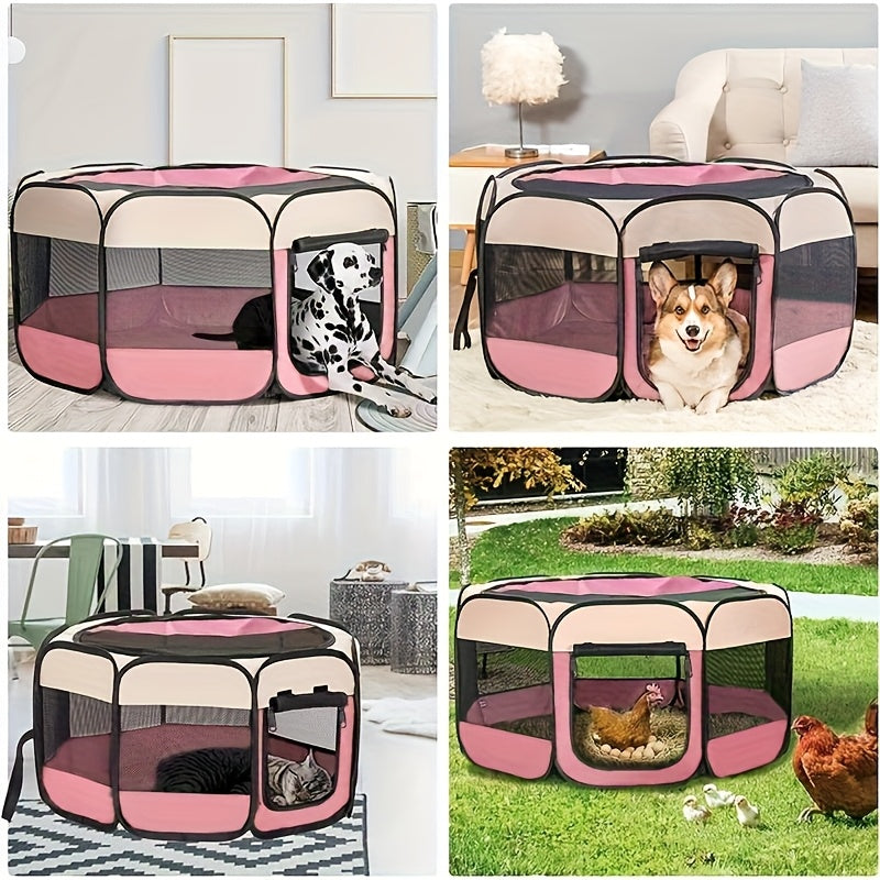 Foldable Octagonal Pet Playpen Tent for Dogs and Cats - Oxford Fabric, No Assembly Required, Indoor/Outdoor Pet Enclosure, Kennel, Maternity Room, Available in M, L, XL, Blue & Beige